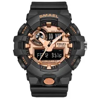 

Top Sale 2018 New SMAEL 1642 Black Gold 5atm Water Resistant Dual Time Plastic Sport Outdoor Digital Wristwatch for Man