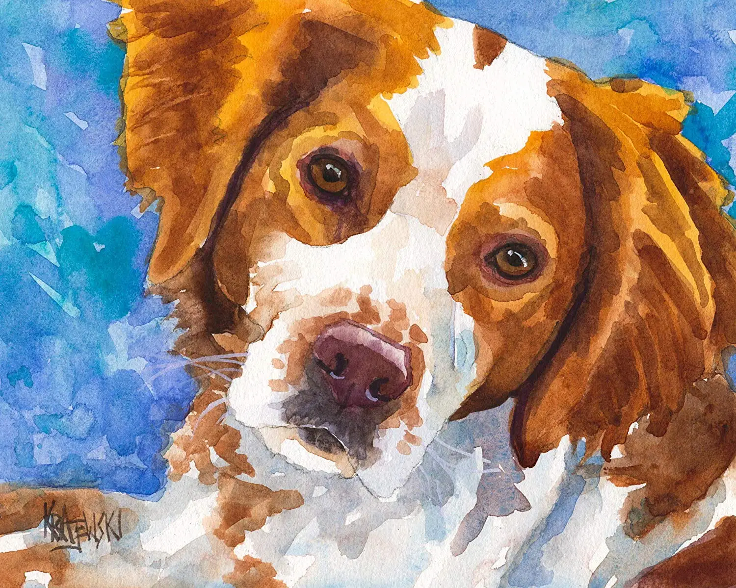 Brittany Spaniel Art Print of Original Watercolor Painting, Dog Portraits a...