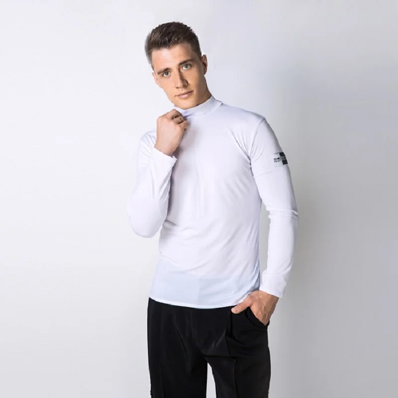 

2018 Men Ballroom Latin Competition Dance Tops Cha Cha Rumba Long Sleeves Practice Shirt Professional Stage Dancing Wear ZH3058, Black;white;gary