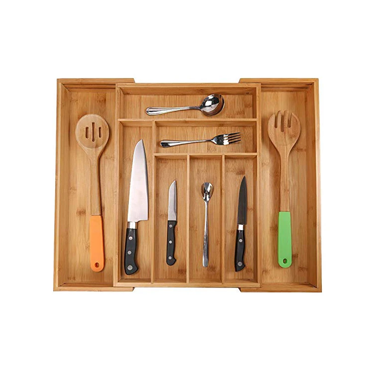 

MEHL CLUB Expandable Kitchen Bamboo Organizer, 8-slots Wooden Cultry Drawer, Customized