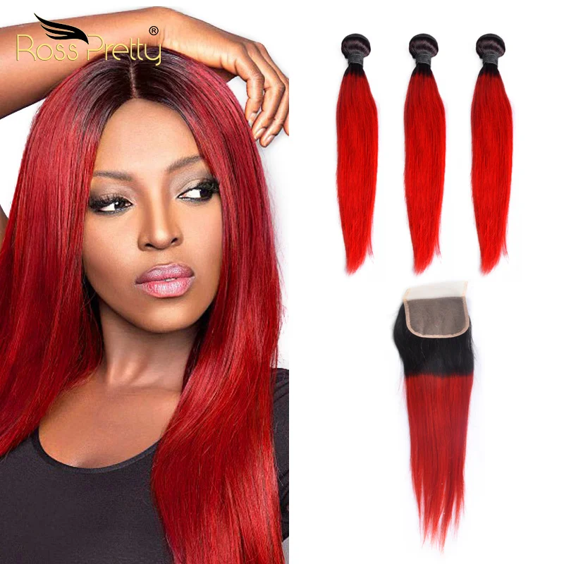 

Ross Pretty 1b Red Ear To Ear Wet Wavy Human Of Hair Straight Closure With 3 Indian Hair Bundles Wholesale