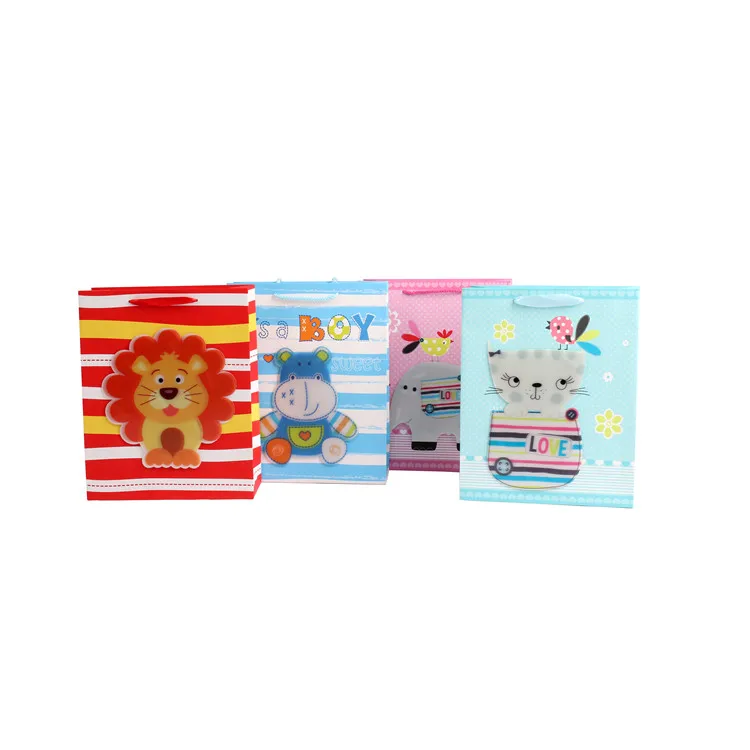 2019 New Design Handmade Eco-Friendly Lovely Cat Square Kraft Paper Shopping Bags