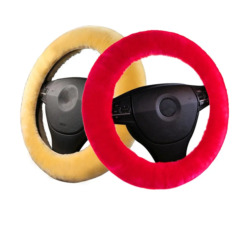 

Car Steering Wheel Cover, Fur Wool Sheepskin Fleece Steering Cover for 14 15 16 inch Car Steering wheel 35CM-42CM Anti-Slip, 24 colors availble(white/black/cream/red/pink,brown,purple,blue,etc)