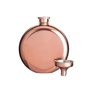 Image of wholesale stainless steel rose gold round hip flask with funnel gift sets copper lid custom logo