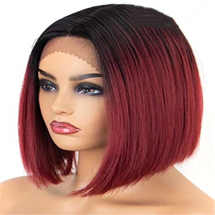 

Brazilian unprocessed Virgin bob Red Straight Short Human Hair Lace Bobo Wigs with baby hair PrePlucked hair line for woman