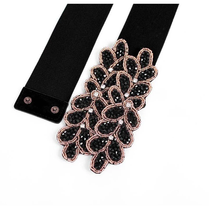 

luxury cluster rhinestone beaded belts for women wide handmade stretchy cummerbund elegant black Waistband for dress bg-064