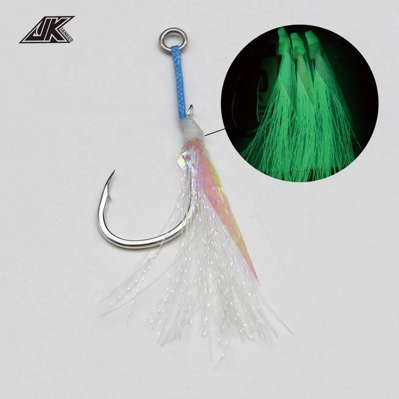 

JK Wholesale Top Quality Jigging Sea Fishing Hooks Assist Hook With Luminous Flasher, Silver or customized