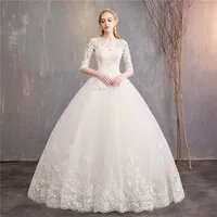 

2019 New style wedding dress women luxurious middle sleeve off shoulder wedding dress