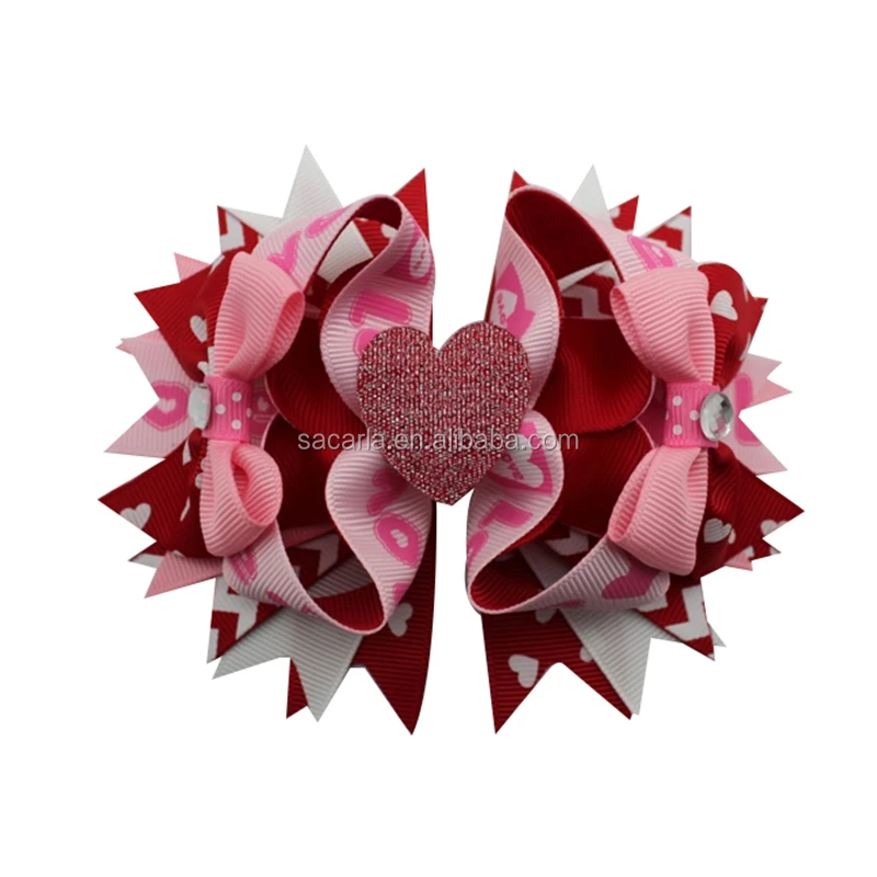 

hot pink heart shape hair bow bowknot bling