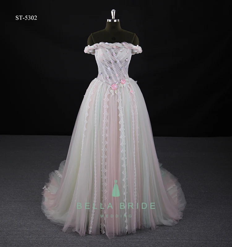 pink and green evening gown