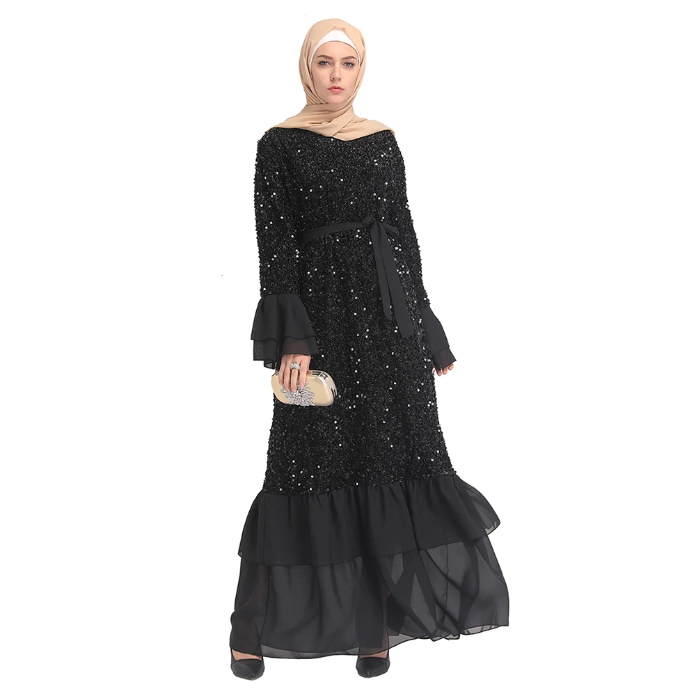 

Beautiful shinning sequin material black abaya turkesh style kaftan muslim women dress, Black,chromatic color