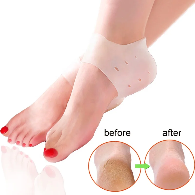 

Silicone Gel Heel Sock Protector for Dry Cracked Skin Moisturising Foot Care with Anti Slip Cushion Pads HA00557, White/skin/black/custom colors
