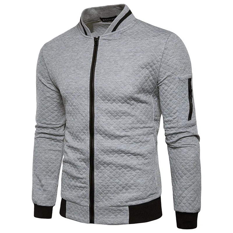 

Mens Casual Soft Lightweight Zip Up men Bomber Jacket With Diamond Plaid, Lt grey, dk grey, white, black, navy, burgundy