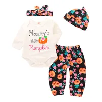 

Wholesale newborn baby clothing Halloween pumpkin romper + floral pants baby girls clothing outfit