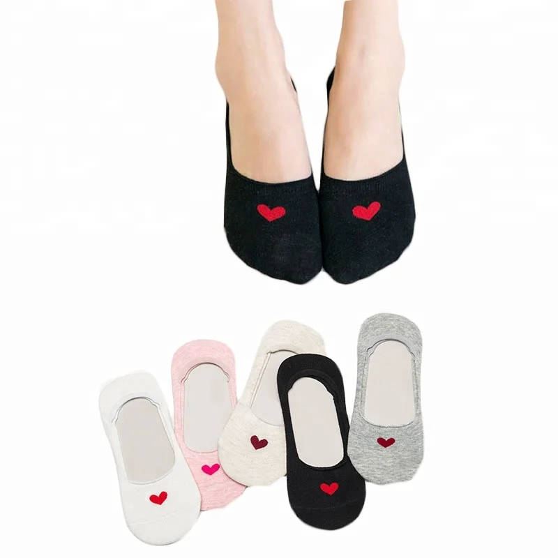 

Fashion Solid Color Heart Print Standard Women Sock Slippers Soft Cotton Low Cut Short Casual Ankle Socks, N/a