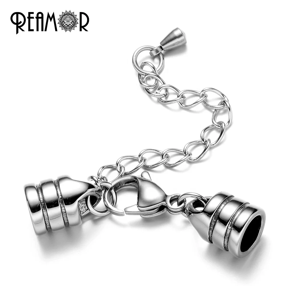 

REAMOR 316L Stainless Steel Connector Clasp Hole Size 6 mm Lobster Clasp with Extender Chain for Bracelet DIY Jewelry Making