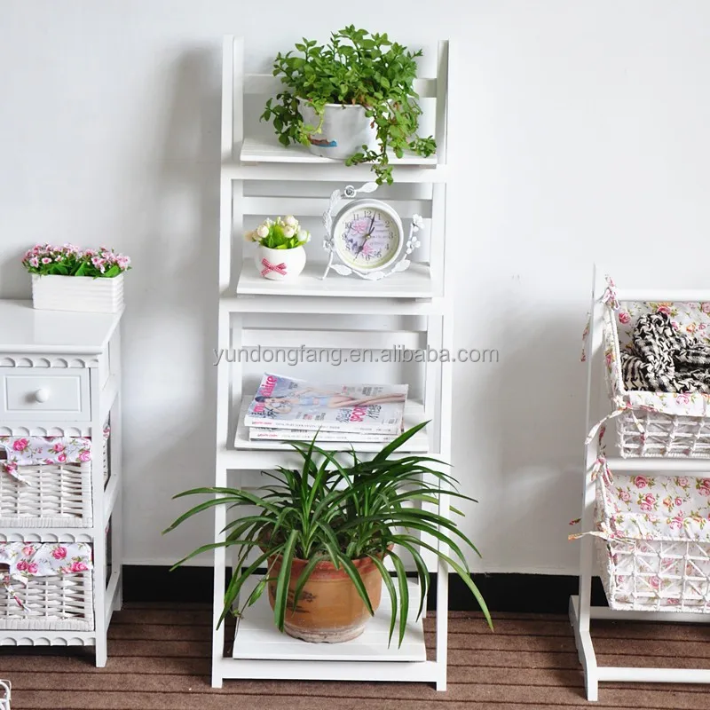 Blanco fresco planta o maceta soporte de madera maciza/decoracion