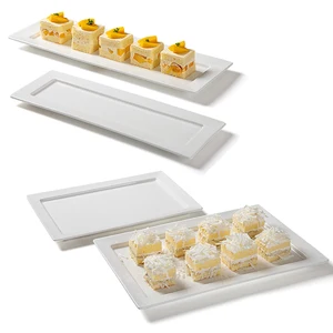Image of White Customized Printed Round Ceramic Bone China Plates Sets Dinnerware For Dinner Restaurant, Rectangle Plate Ceramic~