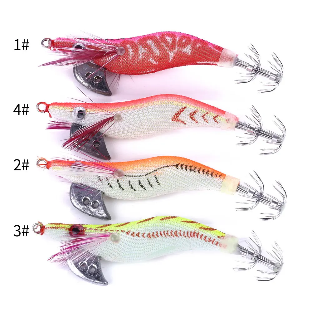 

2.0# 8cm 7.4g luminous Squid Jigs fishing lures Artificial Bait Wood Shrimp, As picture shown