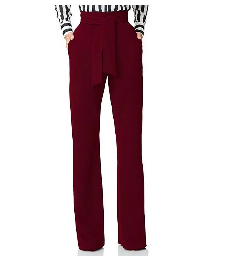 

Casual Wide Leg Pants Women Fashion Solid Drawstring Trousers Vintage High Waist Female Tunic Flare Pant Bottoms