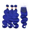 Body Wave Blue Hair Bundles Remy hair 3 Bundles Deals Blue Color Human Hair Weaving Bundles 3 Pieces One Pack