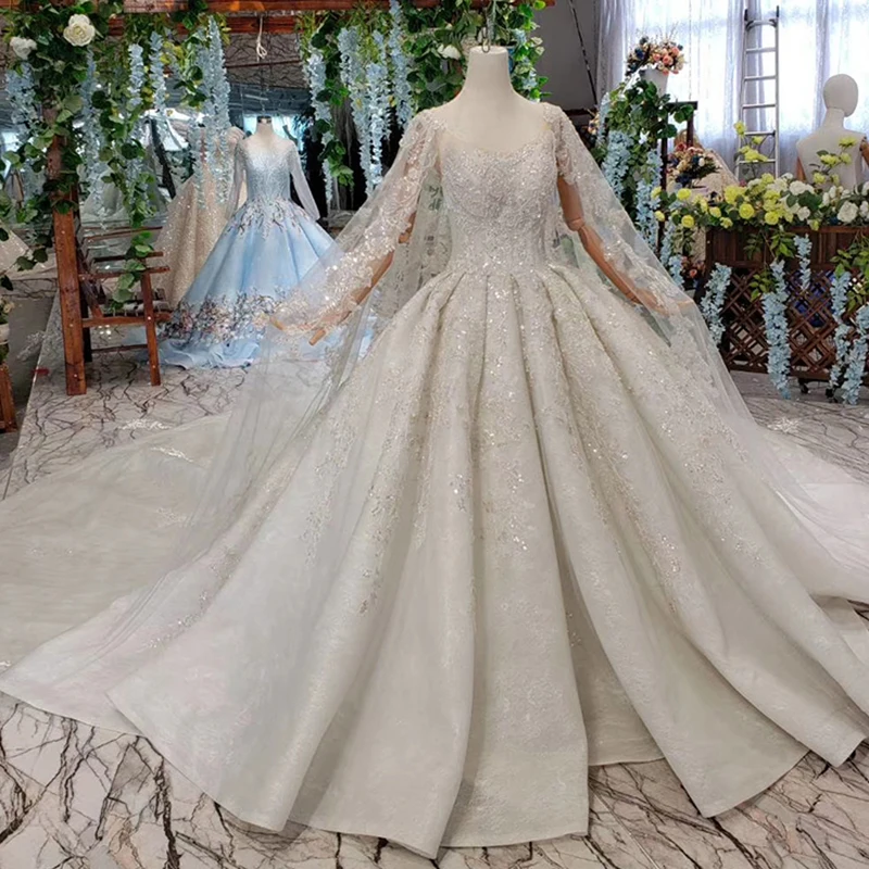 

HTL435 high quality wedding dress bridal gown full sleeves lace o applique flower pattern wedding dress with shawl, Ivory