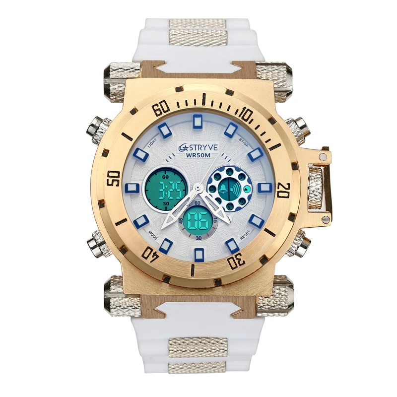 

Stryve Watch Army Sports Quartz digital Watches Men Black Silicone Strap Military Marine Chronograph Wristwatch for Man Relogies