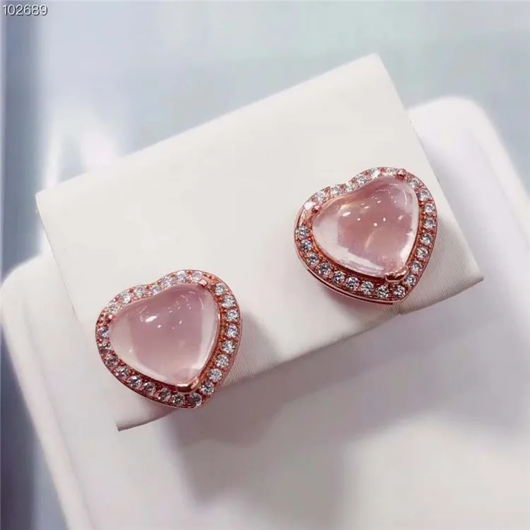 

Wholesale SGARIT 925 silver natural pink rose quartz romantic heart stud earring jewelry for women