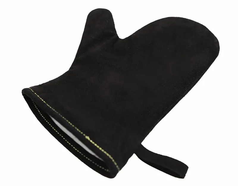 

Black Oven Gloves Heat Resistant Cow Split Leather Kitchen Gloves For Grill BBQ Heat Mat bbq