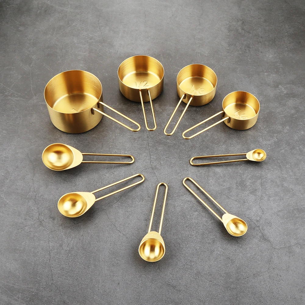 Gold Copper Stainless Steel Measuring Cups And Spoons Set 9 Pieces