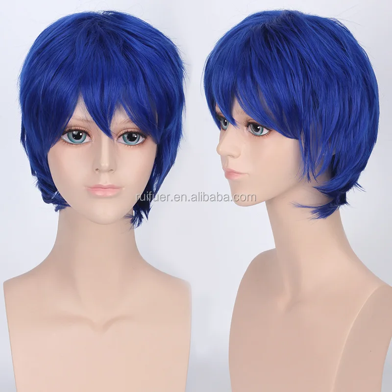 Men Anime Costume Short Blue straight cosplay party wig hair Cosplay wig  Decor