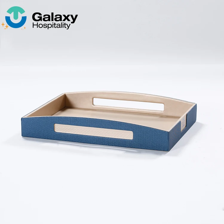 

High Quality Customized Hotel Room Leather Shoe Tray, Blue and beige of standard color