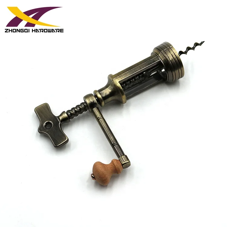 
Factory manufacture zinc alloy antique bottle corkscrew wine opener with wooden box 