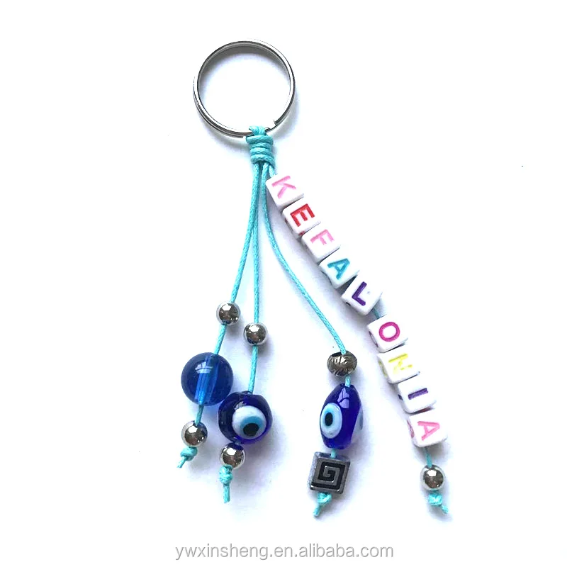 JewelBeauty Blue Owl Key Chain Evil Eye Feng Shui Glass Bead Turkish Good Lucky Hanging Charm Gift