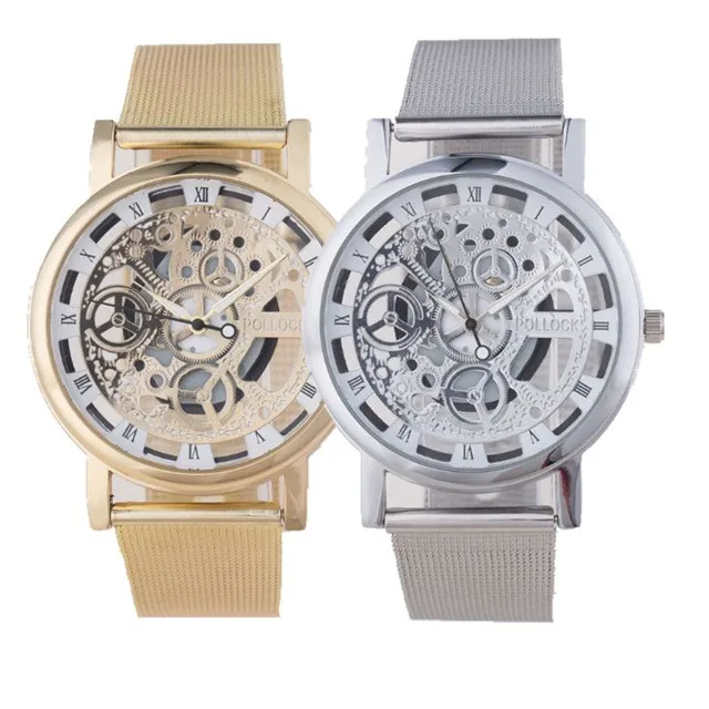 

Luxury mens skeleton wrist watches men stainless steel skeleton watch, Gold;silver