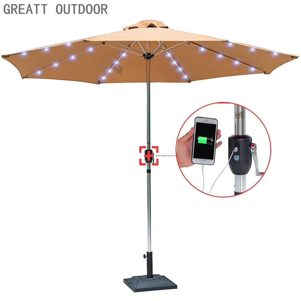 
Hot sale Solar lighting outdoor Garden Patio Beach Umbrella with USB Mobile Phone Charger 