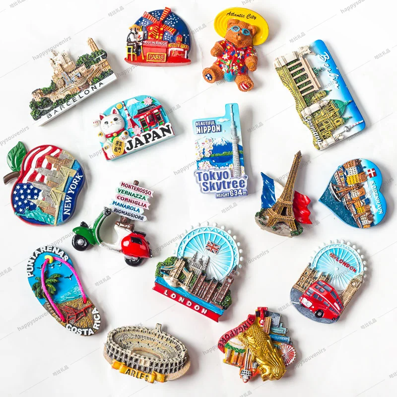 

3D Famous Tourist Souvenirs Fridge Magnets for Different Countries London New York Souvenirs Magnet, Colors