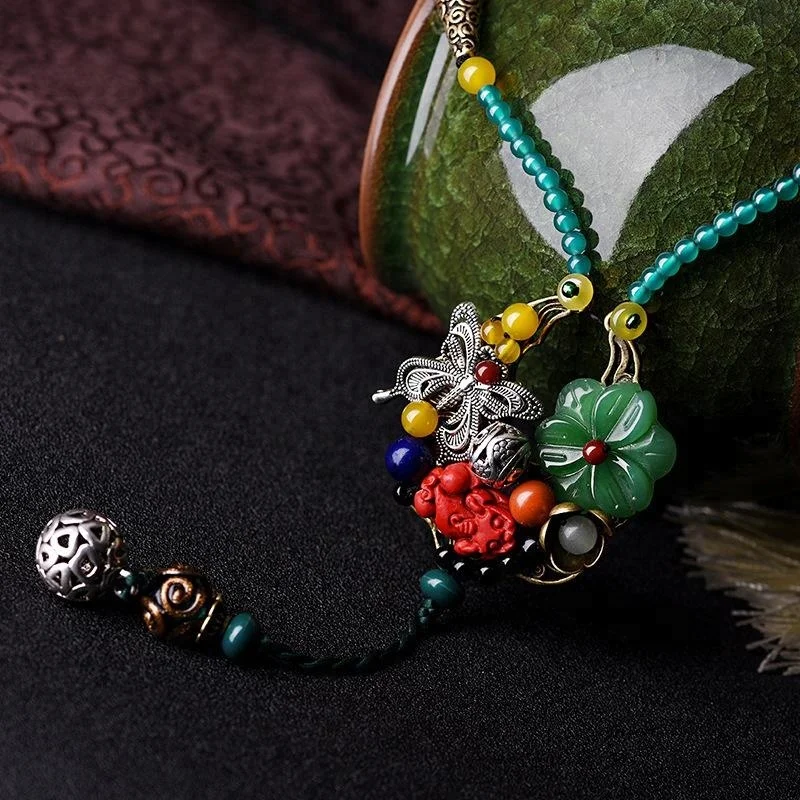 

fashion Thailand jewelry nature stones vintage lapis necklace,Aventurine flowers ethnic jewelry necklace