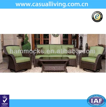 Outdoor 4pcs Wicker Sofa Patio Set Rattan Swivel Chairs With Green