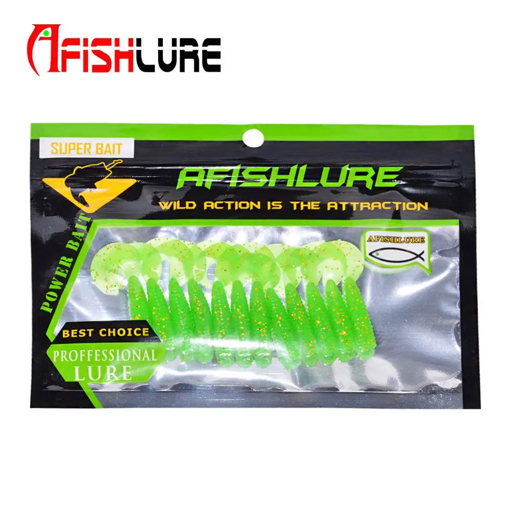 

Wholesale Luminous Curly Tail Soft Bait 45mm 1.2g 12pcs Fishing lure glow silicon fishing grub lure, Luminous green