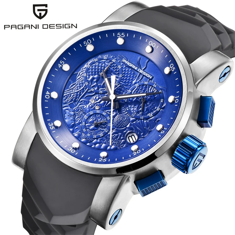 

PAGANI PD 1621 Men Watches Luxury Chinese Dragon Calendar Relogio New Waterproof Silicone Strap Fashion Quartz Simple Watch