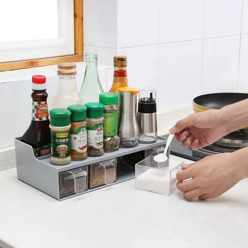 

Plastic Kitchen Organizer Shelf For Supplies Seasoning Storage Rack 4 Drawers