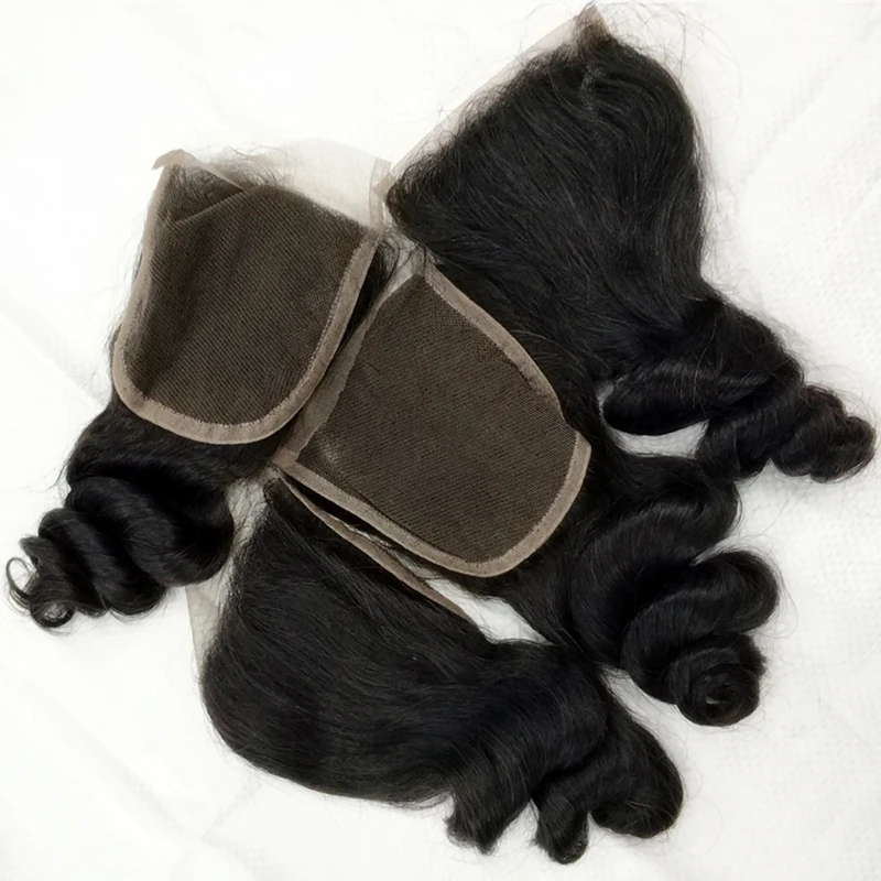 

Letsfly 5pcs loose wave wavy free part 4x4 top Hair closures