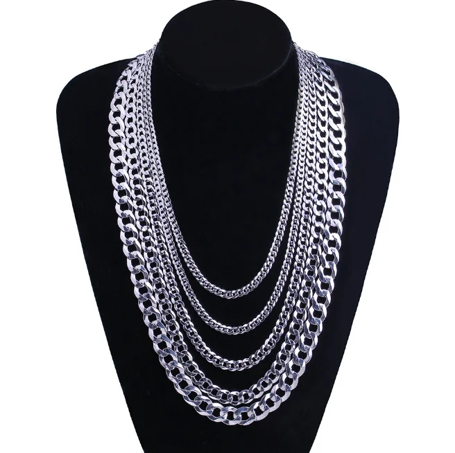 

2mm 3mm 4mm 5mm 6mm 7mm 8mm Italy Silver Curb Link Chain Men Necklace, Silver color