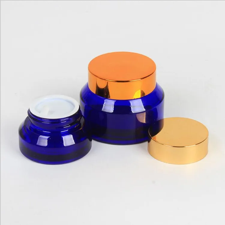 Download 1oz Empty Slanted Shoulder Cobalt Blue Glass Jar With Black Lid Best Cosmetics Container - Buy ...