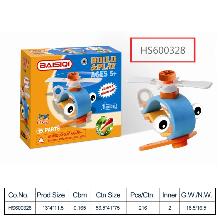 HS600328, HUWSIN toy,  New Arrival Flexible Plastic Airplane block for kids DIY