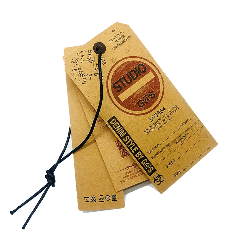 

Garment Hangtag Wholesale Cheap Custom Design Shaped Kraft Paper Hang Tags with Hemp String for Clothing, Customized color