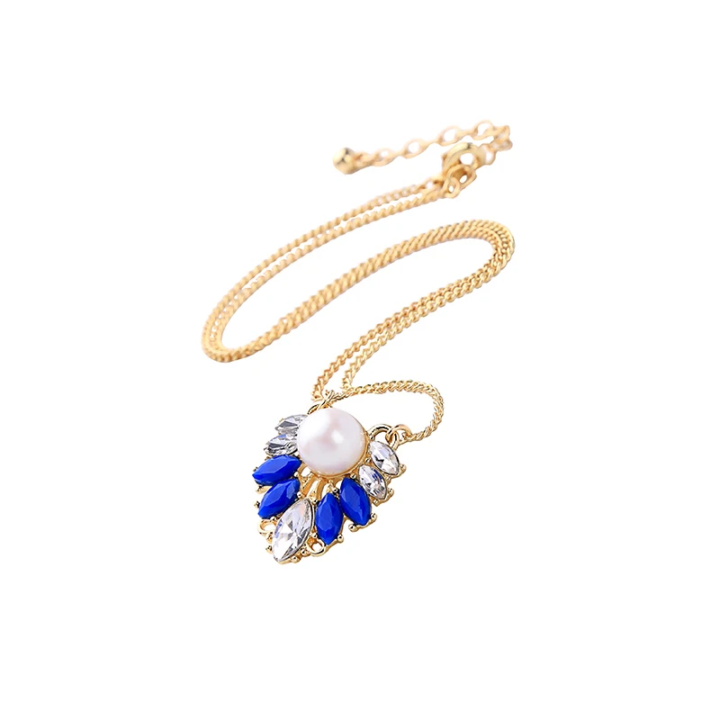 

xl01307c Dainty Jewelry Pearl Gem Pendant Necklace Gold Women Bigiotteria