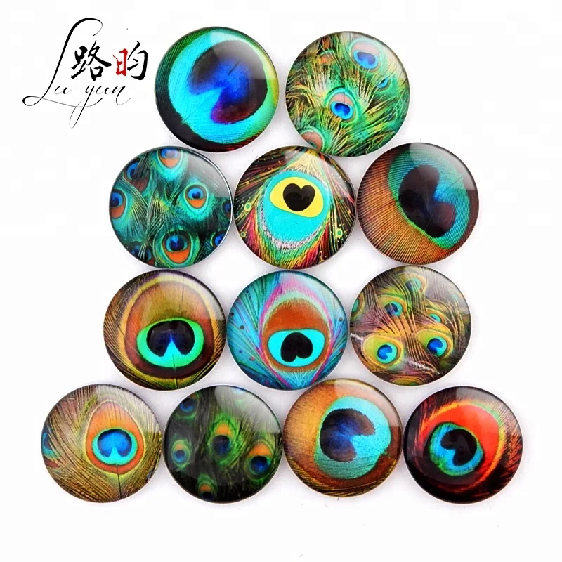 

wholesale Colorful Peacock Feathers Picture Glass crystal Fridge Magnet