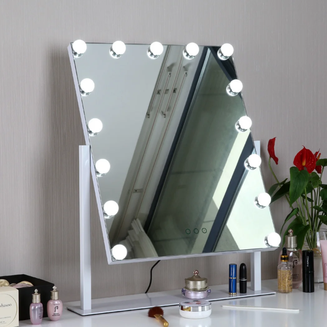 Lighted Vanity Makeup Hollywood Mirror, Dimmable Tabletop Cosmetic Mirror with LED Bulbs, Touch Control and Plug Powered